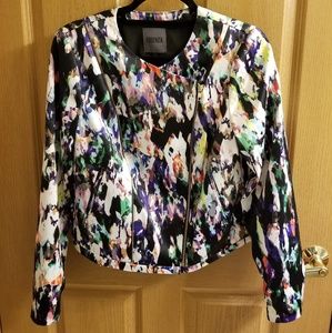 Sassy and colorful satin/polyester moto jacket.
